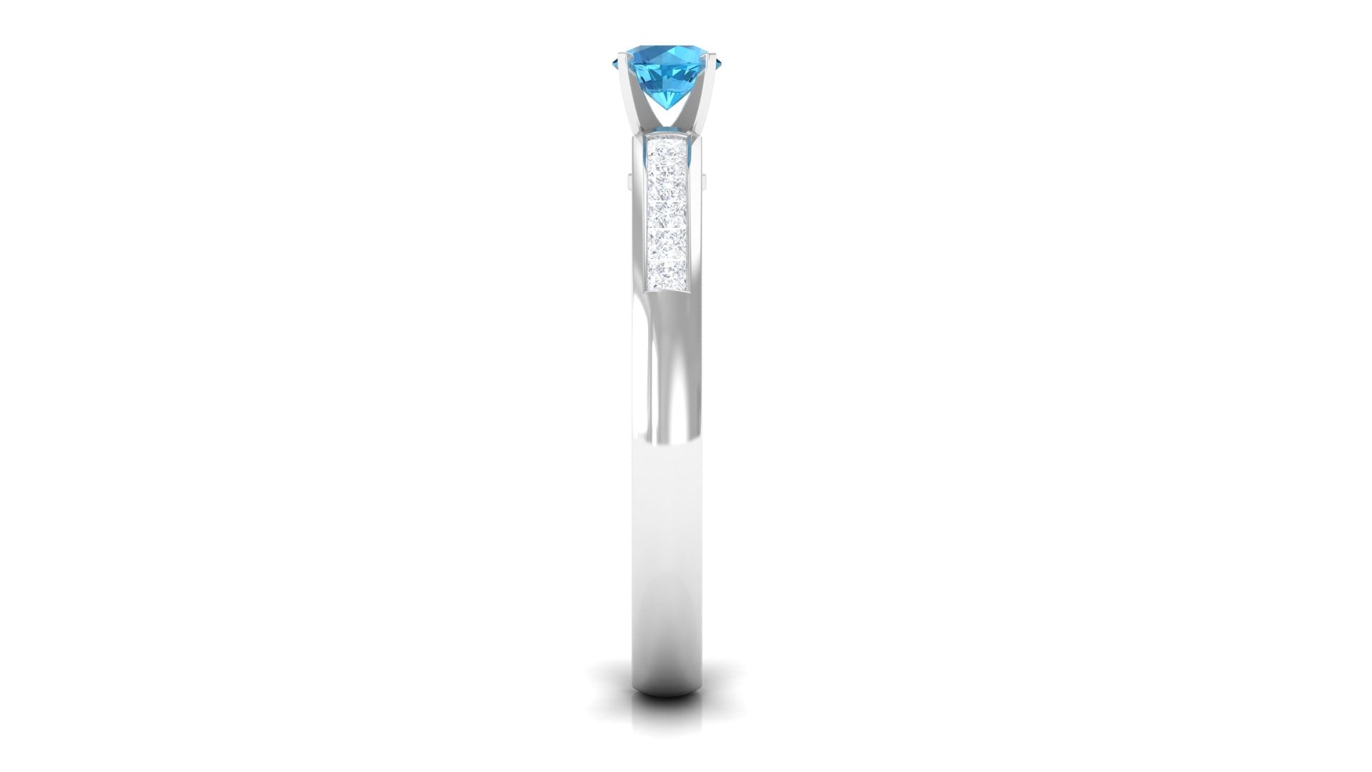 1/2 CT Solitaire Accent Ring with Swiss Blue Topaz and Diamond Swiss Blue Topaz - ( AAA ) - Quality - Rosec Jewels