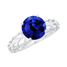 Modern Solitaire Ring with Created Blue Sapphire Lab Created Blue Sapphire - ( AAAA ) - Quality - Rosec Jewels