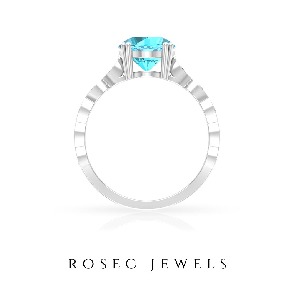 8 MM Swiss Blue Topaz Solitaire Engagement Ring in Double Prong Setting with Diamond Swiss Blue Topaz - ( AAA ) - Quality - Rosec Jewels