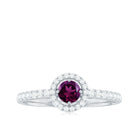 0.75 CT Rhodolite and Diamond Halo Engagement Ring Rhodolite - ( AAA ) - Quality - Rosec Jewels