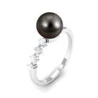 Designer Tahitian Pearl Solitaire Engagement Ring with Diamond Tahitian pearl - ( AAA ) - Quality - Rosec Jewels