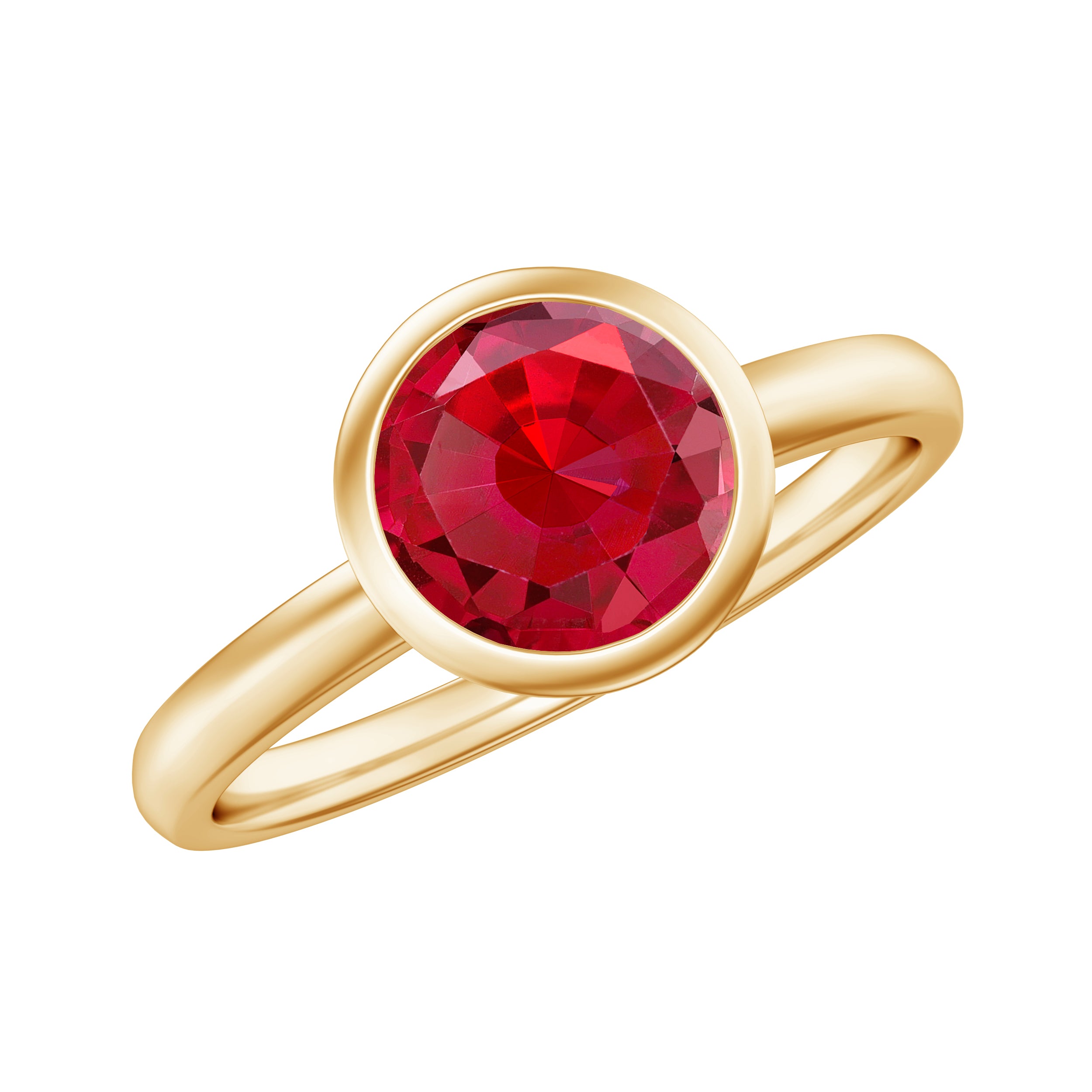 7 MM Round Created Ruby Solitaire Ring in Bezel Setting Lab Created Ruby - ( AAAA ) - Quality - Rosec Jewels