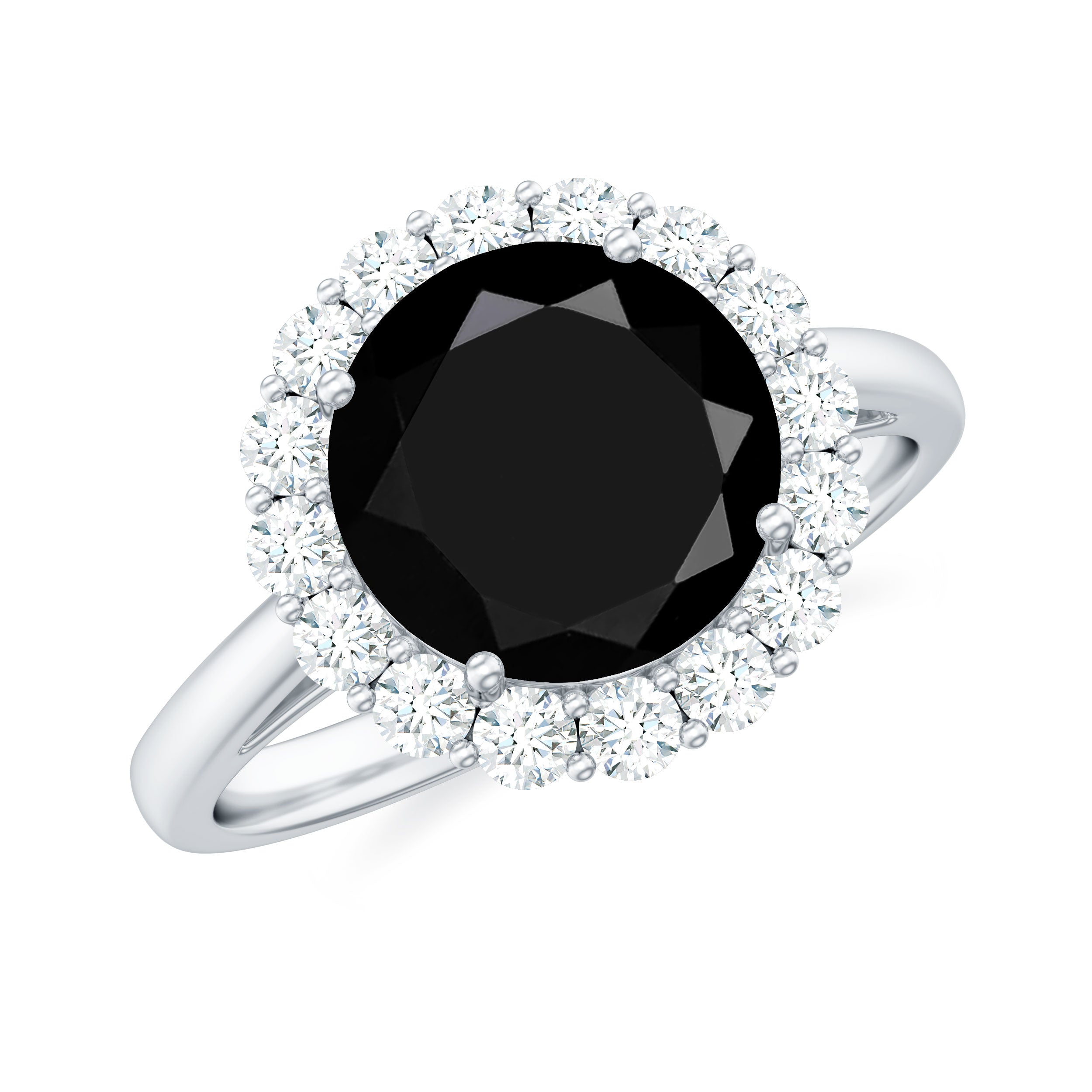 Black Spinel Engagement Ring with Moissanite Halo Black Spinel - ( AAA ) - Quality - Rosec Jewels