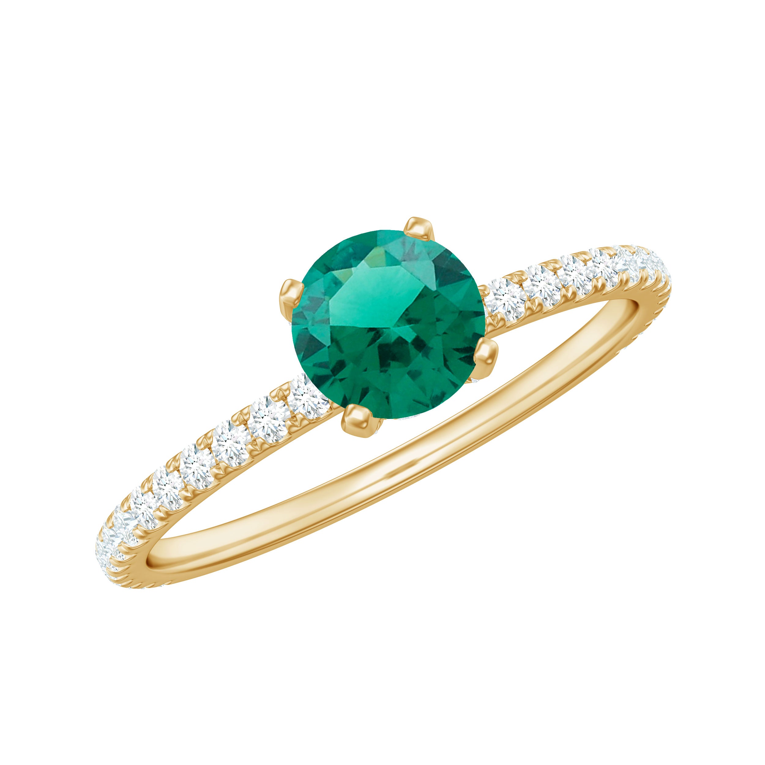 2.25 CT Created Emerald and Diamond Promise Ring Lab Created Emerald - ( AAAA ) - Quality - Rosec Jewels