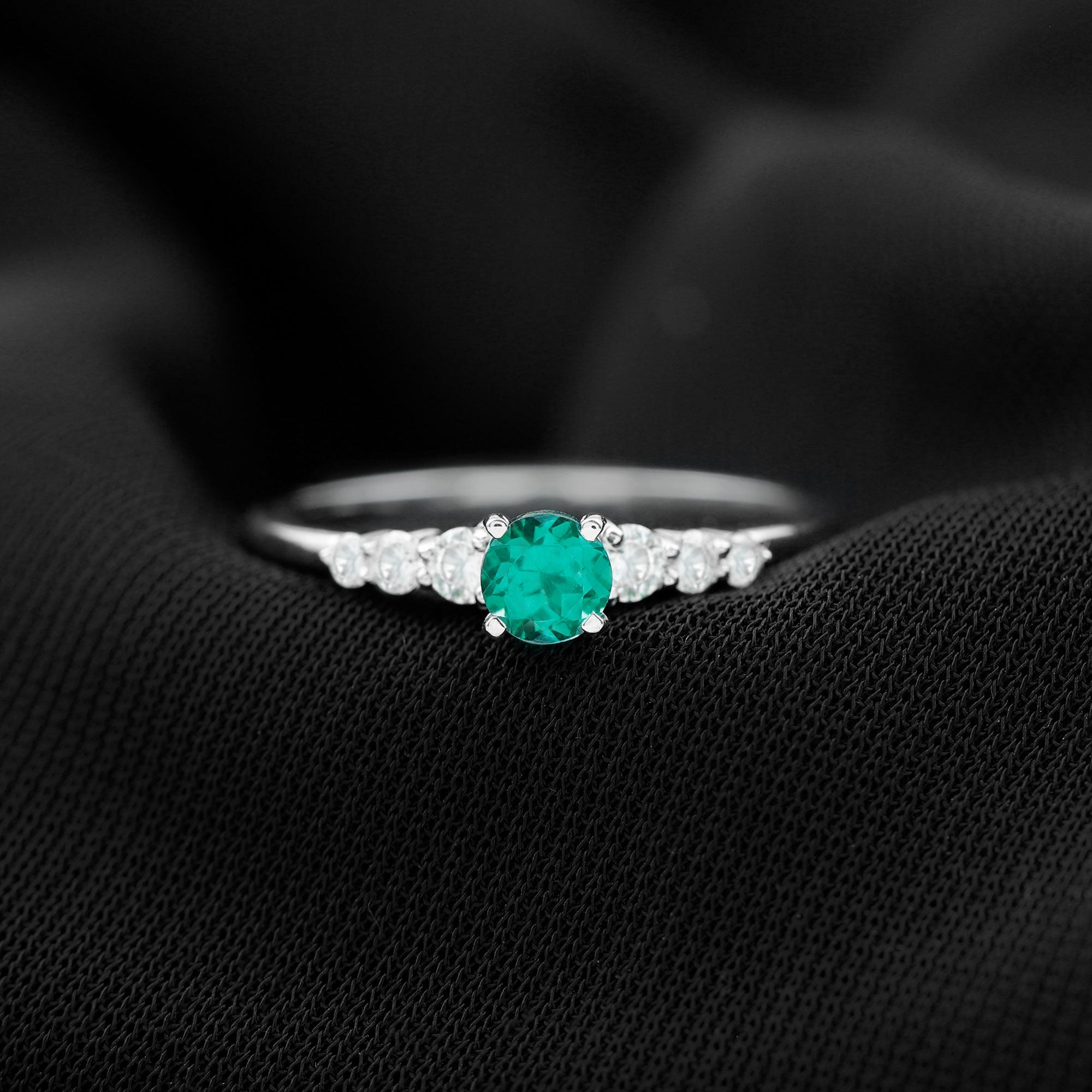 0.75 CT Created Emerald and Diamond Promise Ring Lab Created Emerald - ( AAAA ) - Quality - Rosec Jewels