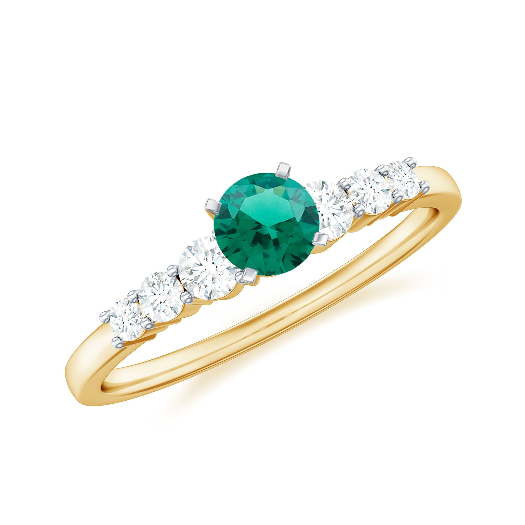 0.75 CT Created Emerald and Diamond Promise Ring Lab Created Emerald - ( AAAA ) - Quality - Rosec Jewels