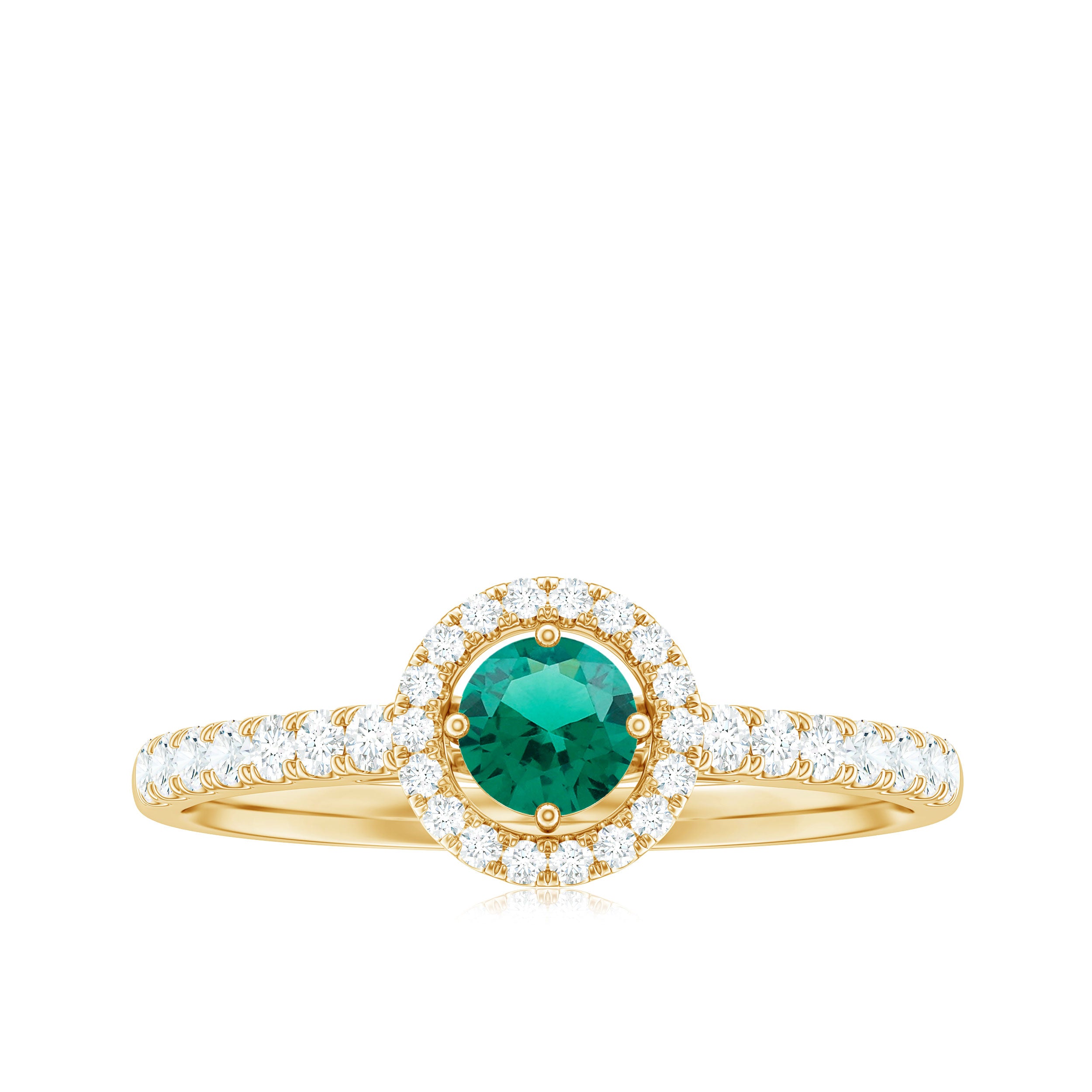 0.75 CT Created Emerald Engagement Ring with Diamond Halo Lab Created Emerald - ( AAAA ) - Quality - Rosec Jewels