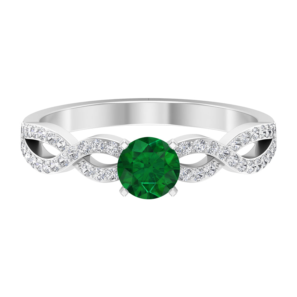 1 CT Created Emerald and Diamond Crossover Engagement Ring Lab Created Emerald - ( AAAA ) - Quality - Rosec Jewels