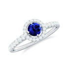 3/4 CT Created Blue Sapphire Engagement Ring with Diamond Lab Created Blue Sapphire - ( AAAA ) - Quality - Rosec Jewels