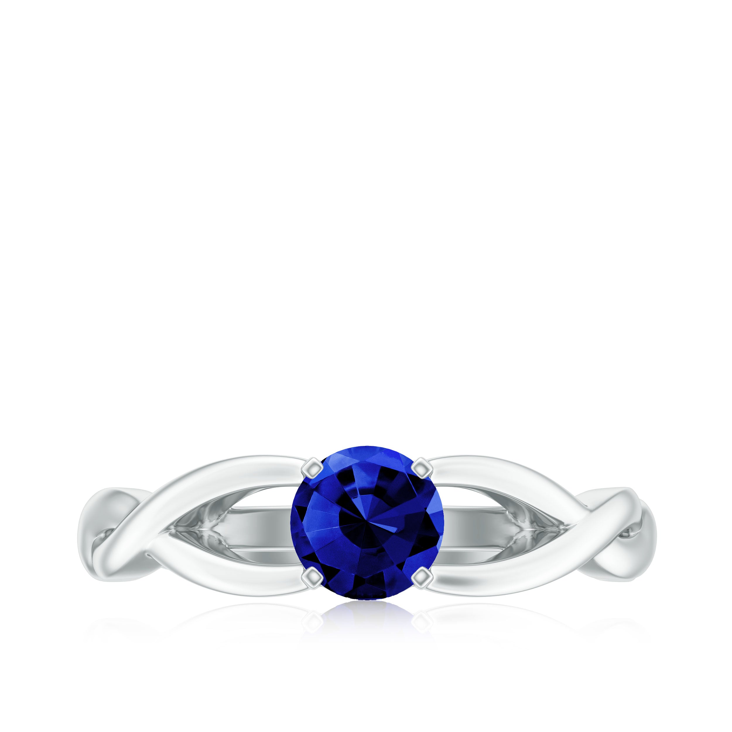 Certified Lab Created Blue Sapphire Solitaire Ring with Surprise Diamond Lab Created Blue Sapphire - ( AAAA ) - Quality - Rosec Jewels