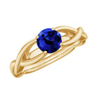 Certified Lab Created Blue Sapphire Solitaire Ring with Surprise Diamond Lab Created Blue Sapphire - ( AAAA ) - Quality - Rosec Jewels