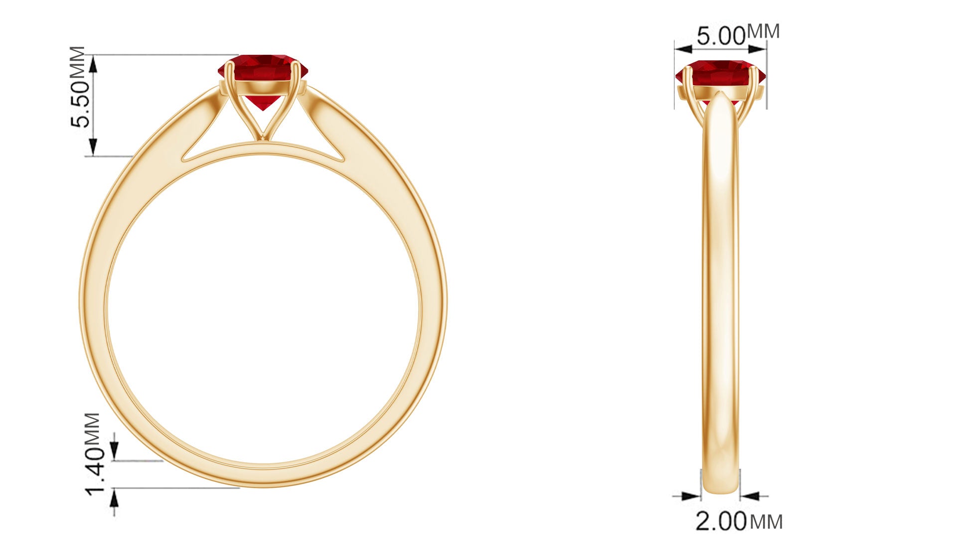 5 MM Round Created Ruby Solitaire Promise Ring Lab Created Ruby - ( AAAA ) - Quality - Rosec Jewels