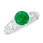 Round Emerald Vintage Inspired Engagement Ring with Diamond Emerald - ( AAA ) - Quality - Rosec Jewels