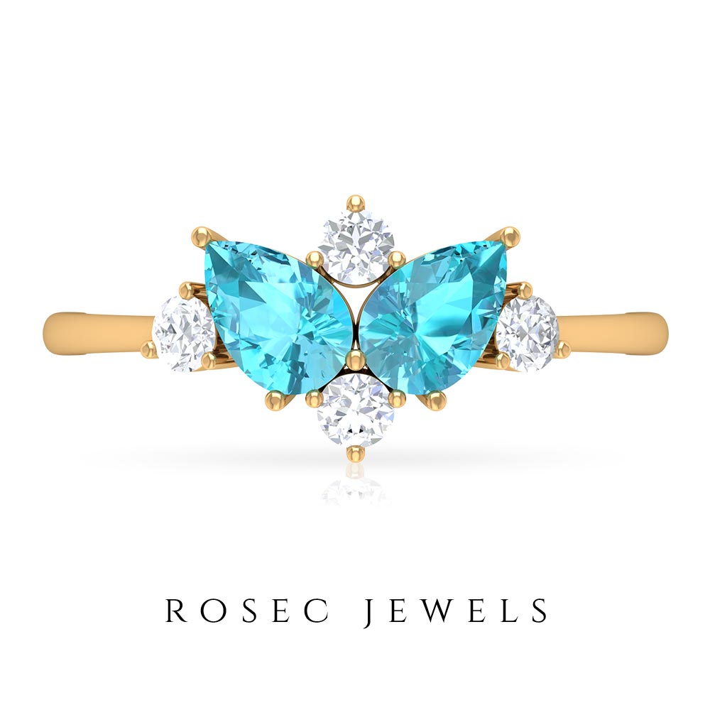 1.5 CT Pear Cut Swiss Blue Topaz Cluster Promise Ring with Diamond Swiss Blue Topaz - ( AAA ) - Quality - Rosec Jewels