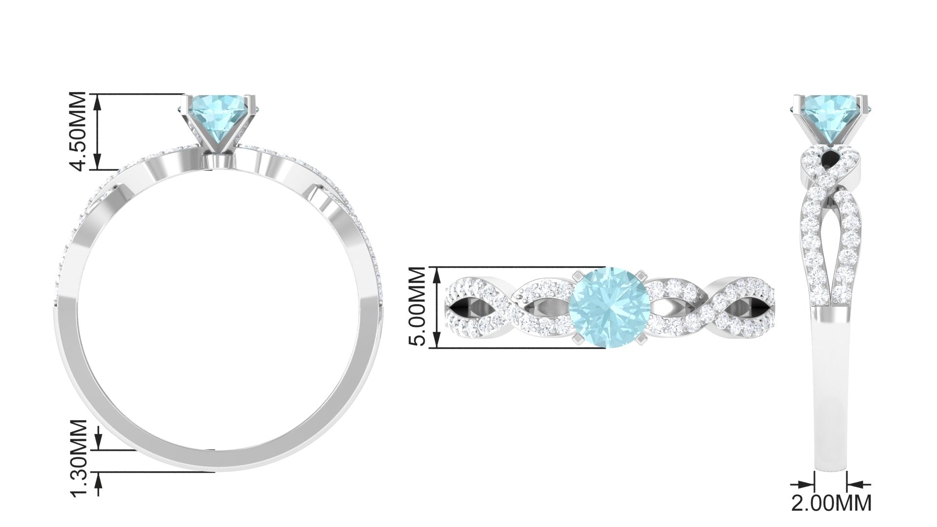 1 CT Round Shape Sky Blue Topaz and Diamond Criss Cross Ring Sky Blue Topaz - ( AAA ) - Quality - Rosec Jewels