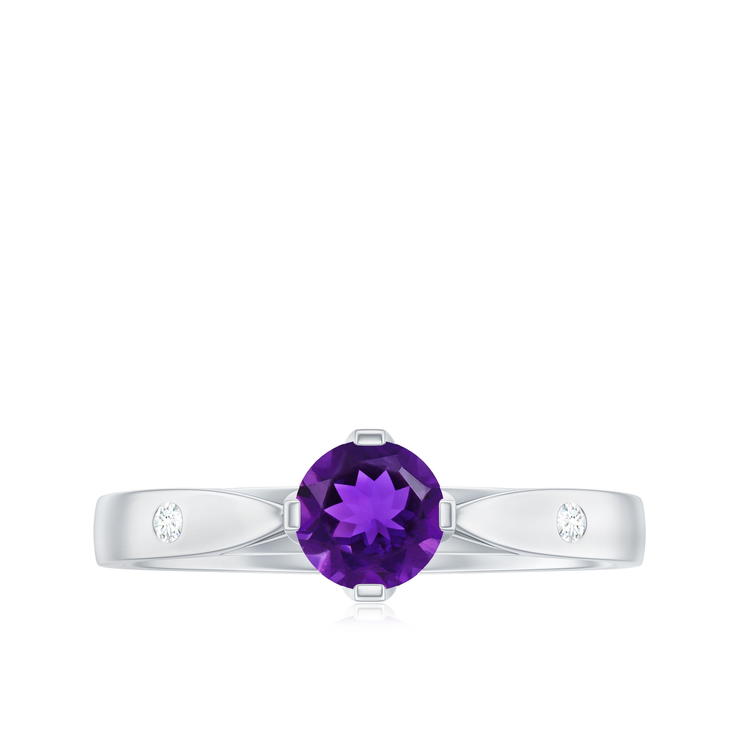 1/2 CT Solitaire Round Shape Amethyst Ring with Diamond Amethyst - ( AAA ) - Quality - Rosec Jewels