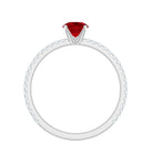 1.25 CT Lab Grown Ruby Solitaire Engagement Ring with Diamond Side Stones Lab Created Ruby - ( AAAA ) - Quality - Rosec Jewels