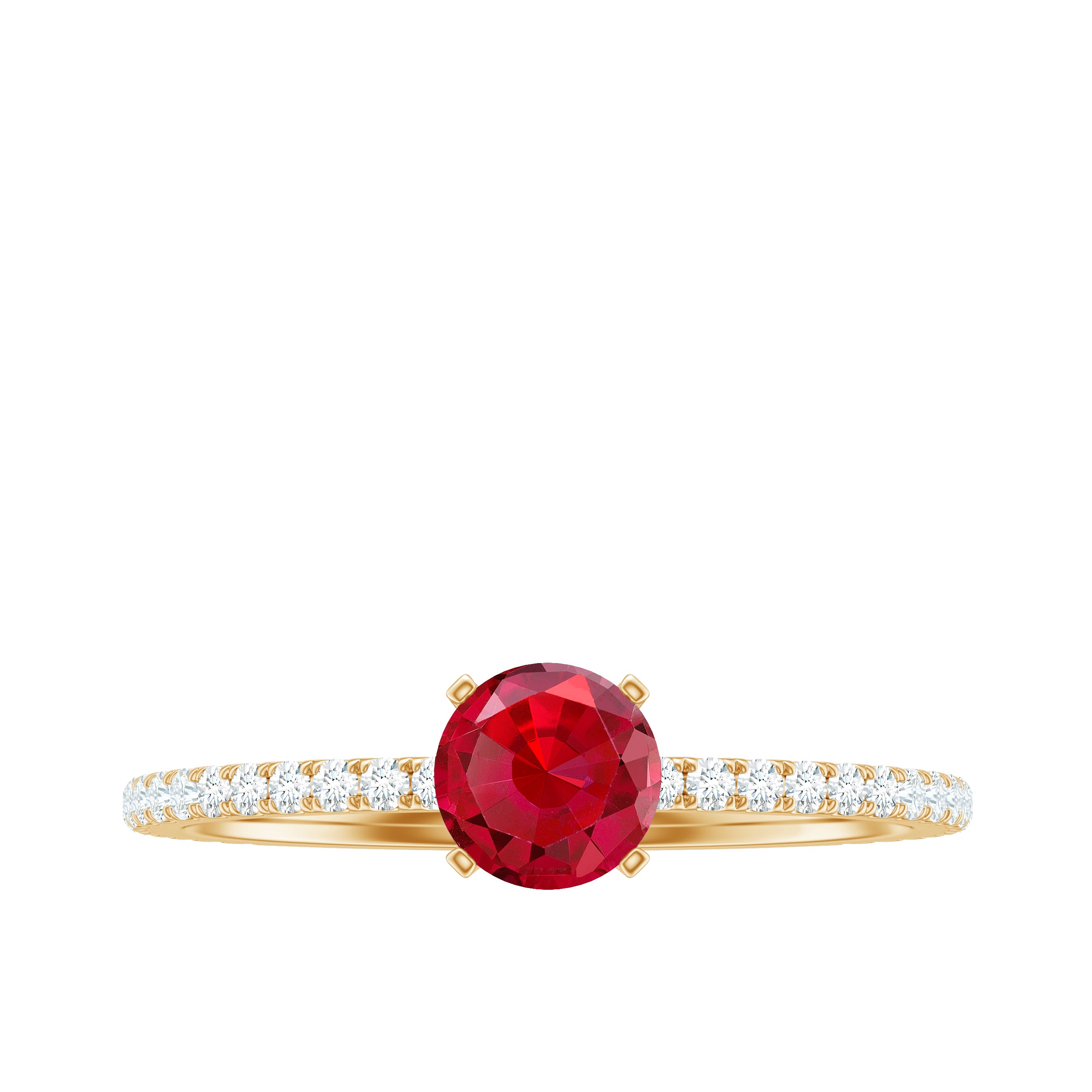 1.25 CT Lab Grown Ruby Solitaire Engagement Ring with Diamond Side Stones Lab Created Ruby - ( AAAA ) - Quality - Rosec Jewels