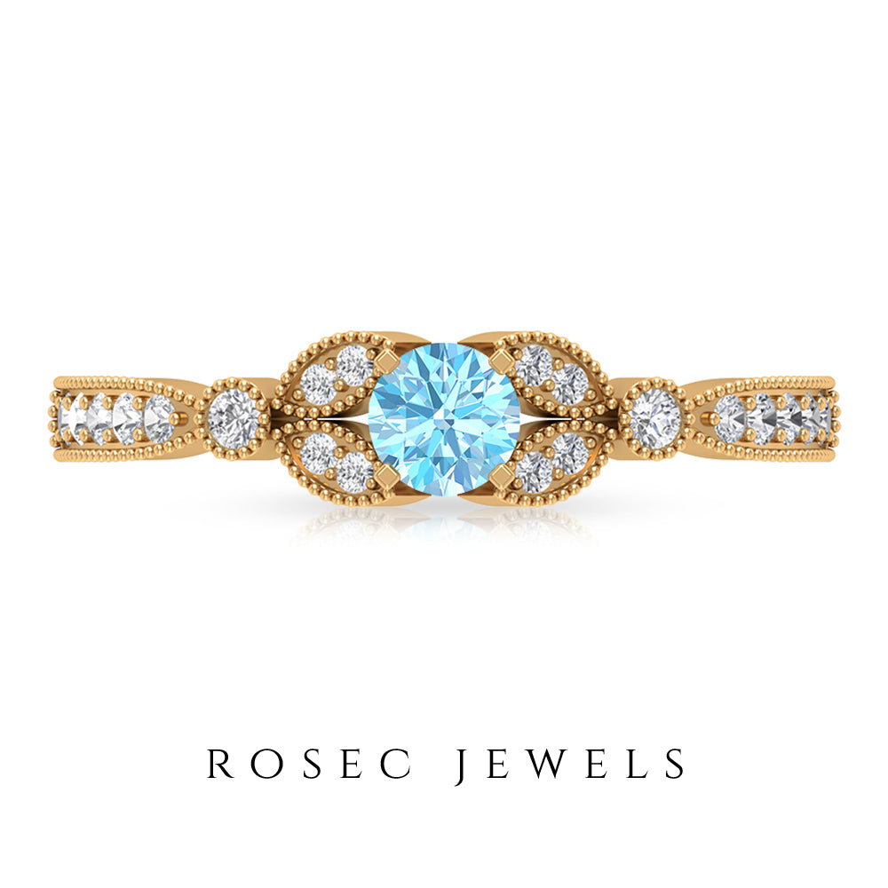 1/2 CT Aquamarine and Diamond Engagement Ring Aquamarine - ( AAA ) - Quality - Rosec Jewels