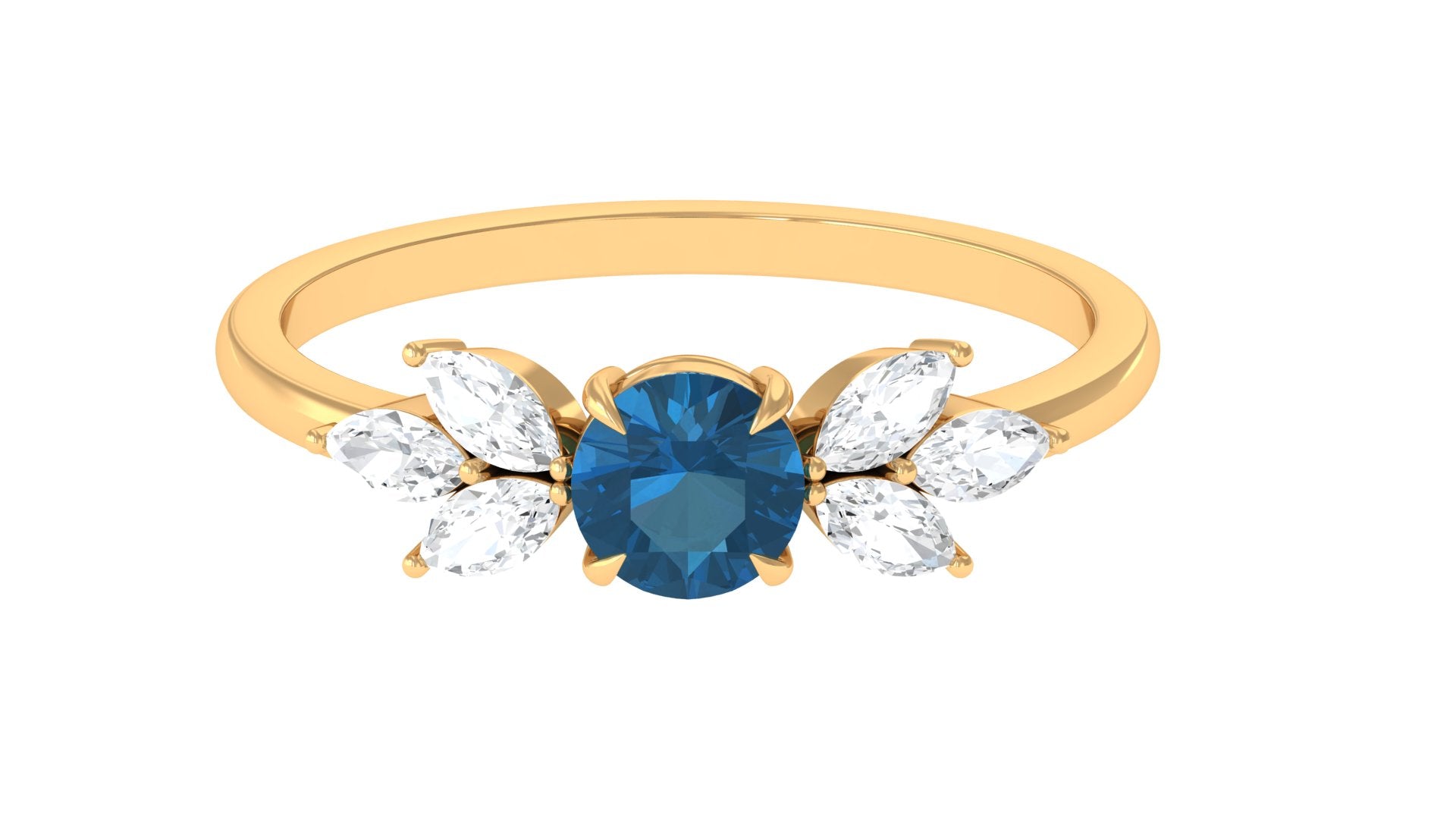 1 CT Nature Inspired London Blue Topaz Ring with Diamond Trio London Blue Topaz - ( AAA ) - Quality - Rosec Jewels