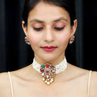 Multi Gemstone Polki Jewelry Set with Diamond and Pearl - Rosec Jewels