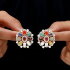 14k Gold Multi Stone Polki Earrings with Diamond - Rosec Jewels