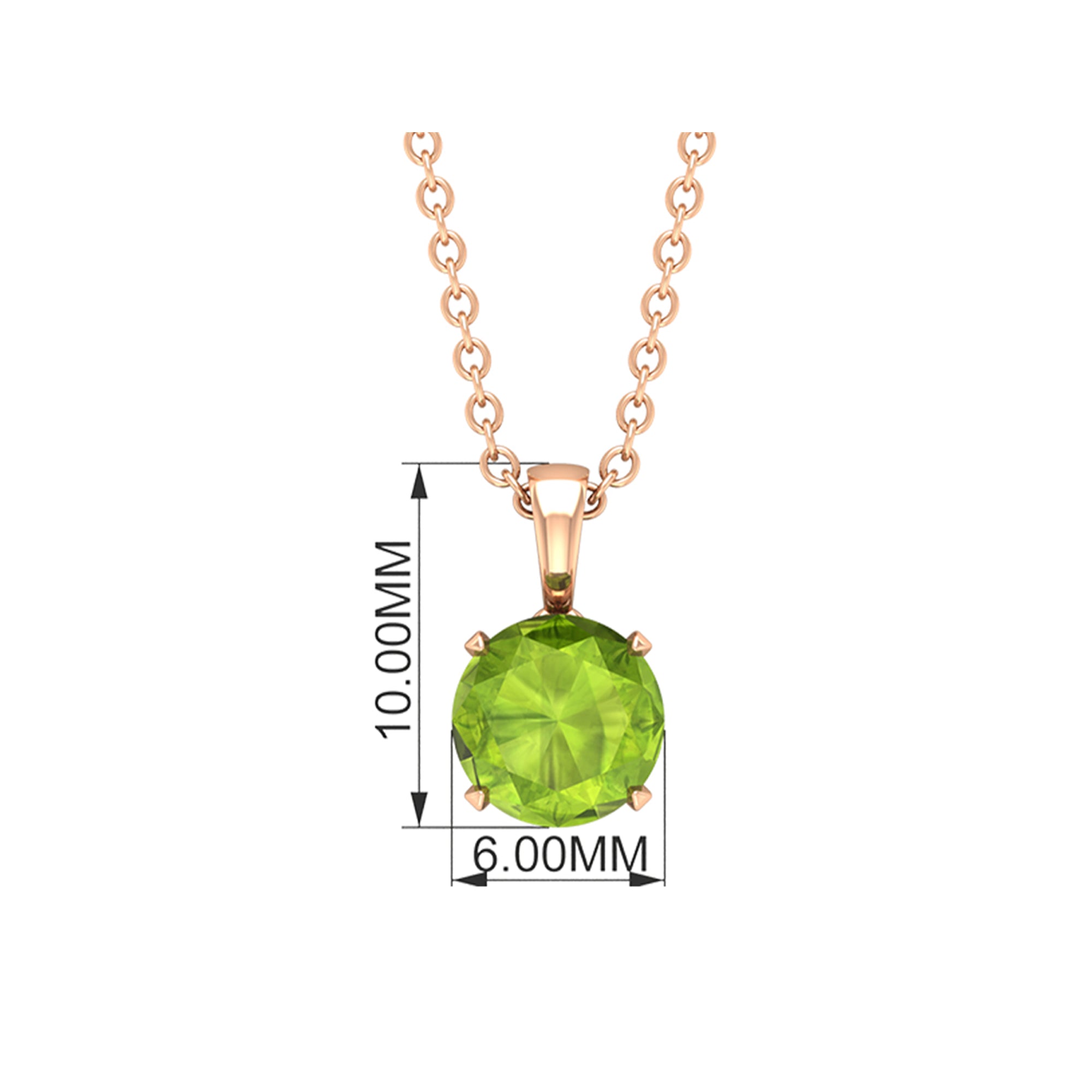 Solitaire Pendant Necklace with 6 MM Peridot For Women Peridot - ( AAA ) - Quality - Rosec Jewels